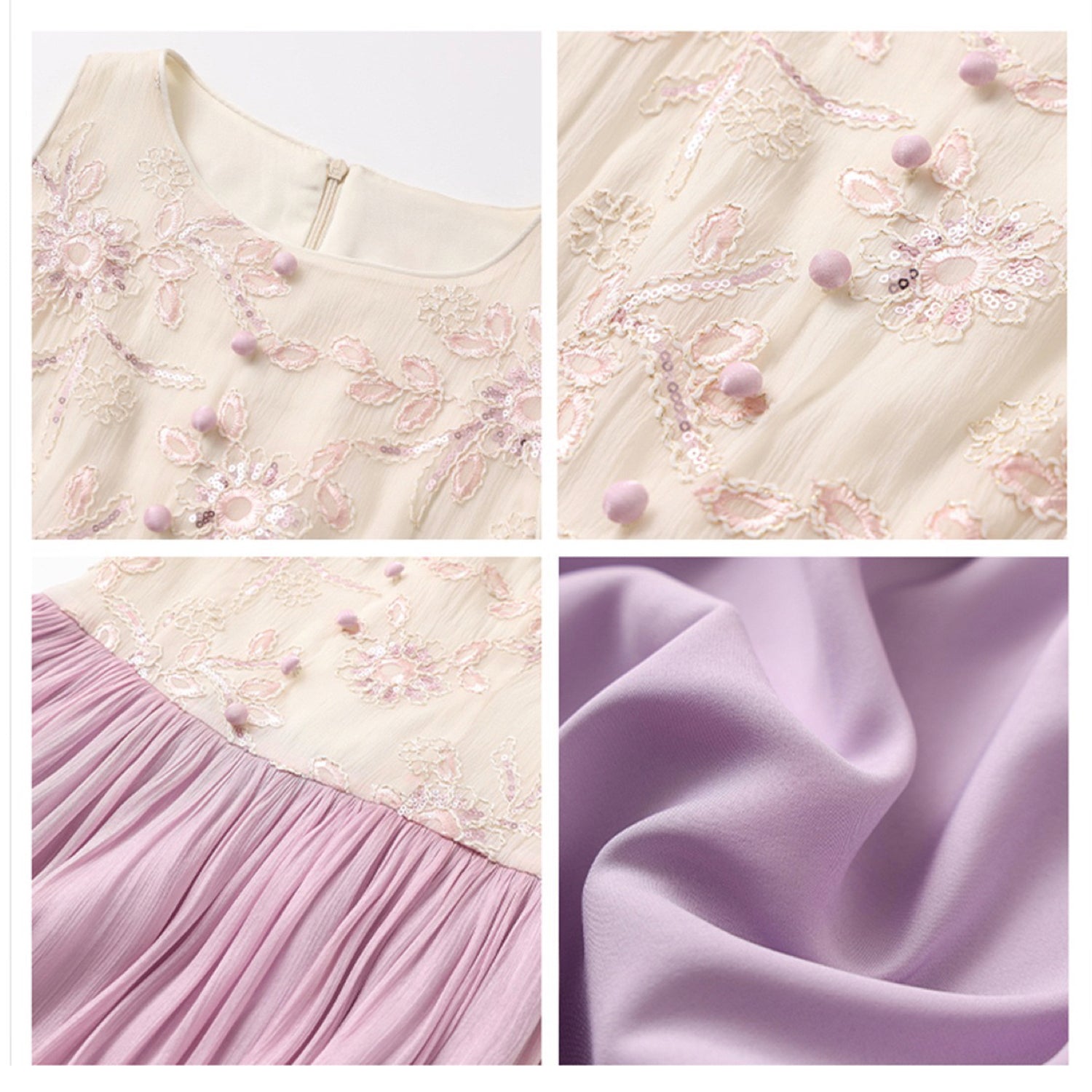Creamy Lavender Embroidered Maxi Dress Purple