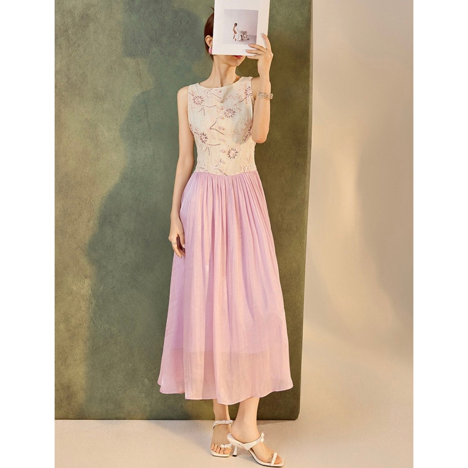 Creamy Lavender Embroidered Maxi Dress Purple