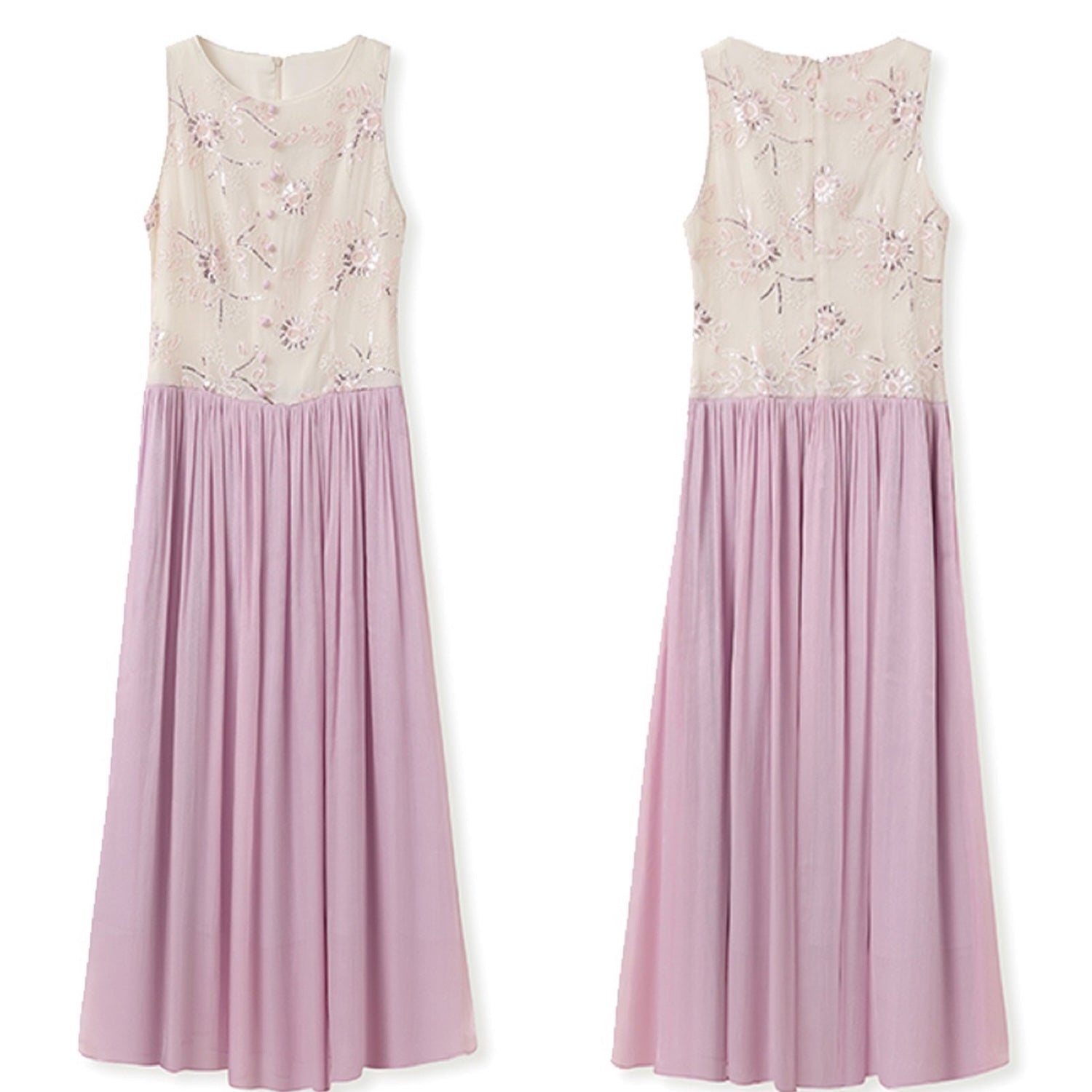 Creamy Lavender Embroidered Maxi Dress Purple