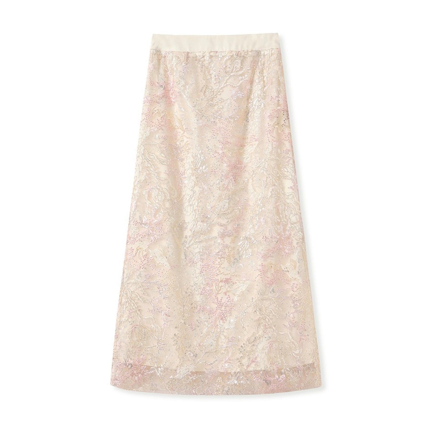 Embroidery White Flower Skirt Cream Pink Wedding Dress