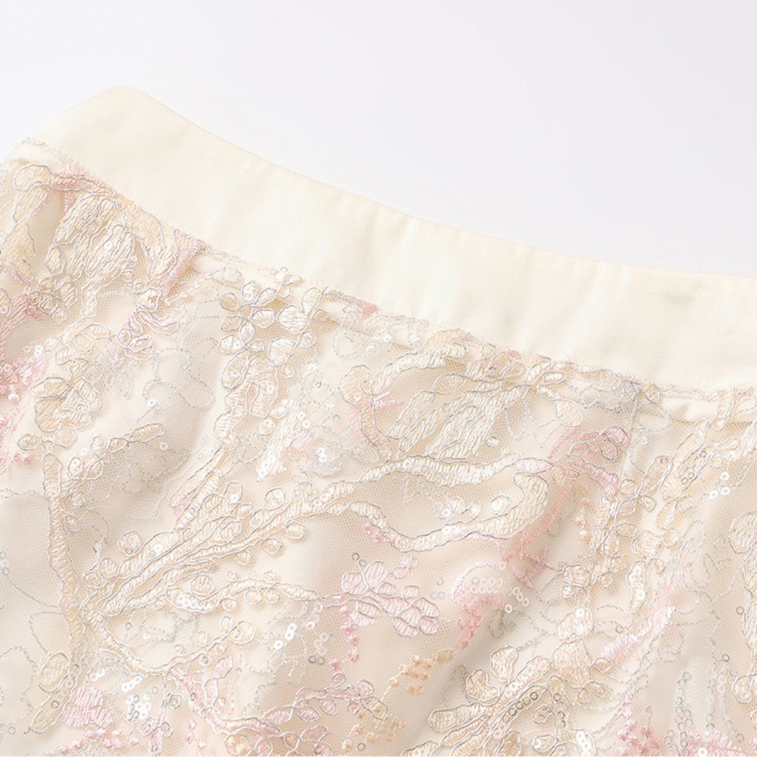 Poetic Embroidery Textured Floral Embroidered Skirt in Pink and White