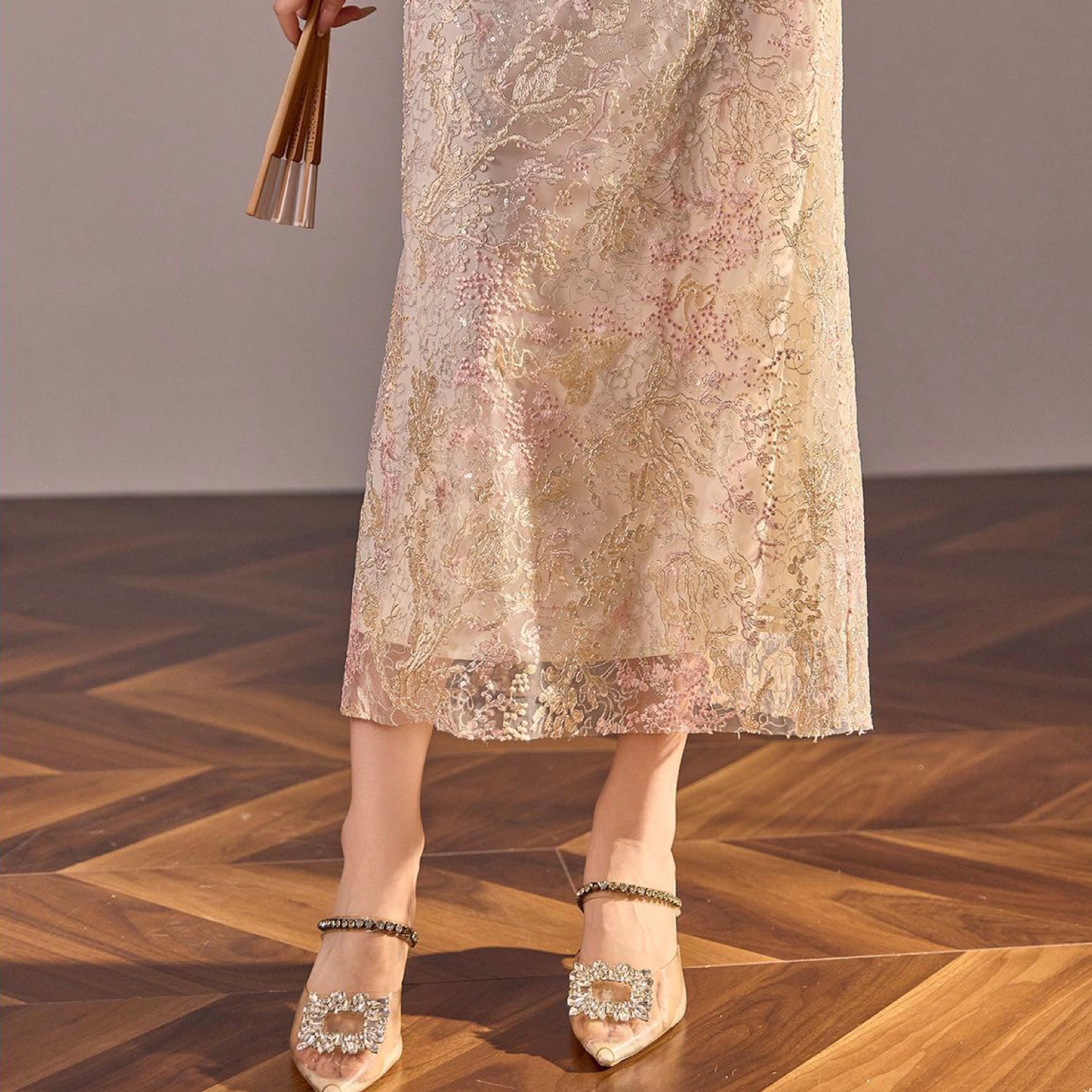 Poetic Embroidery Textured Floral Lace Co ord Set in Pink