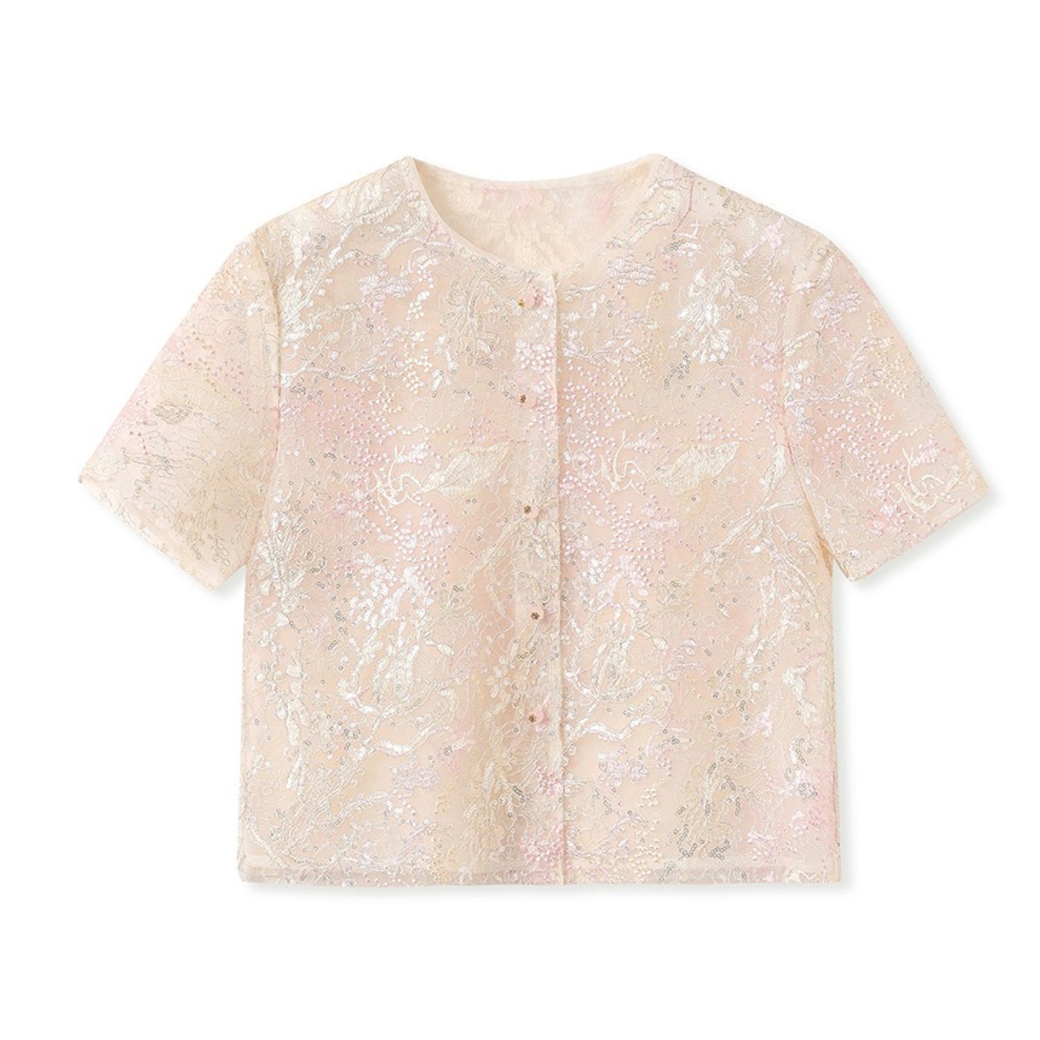 Poetic Embroidery Textured Floral Lace Co ord Set in Pink
