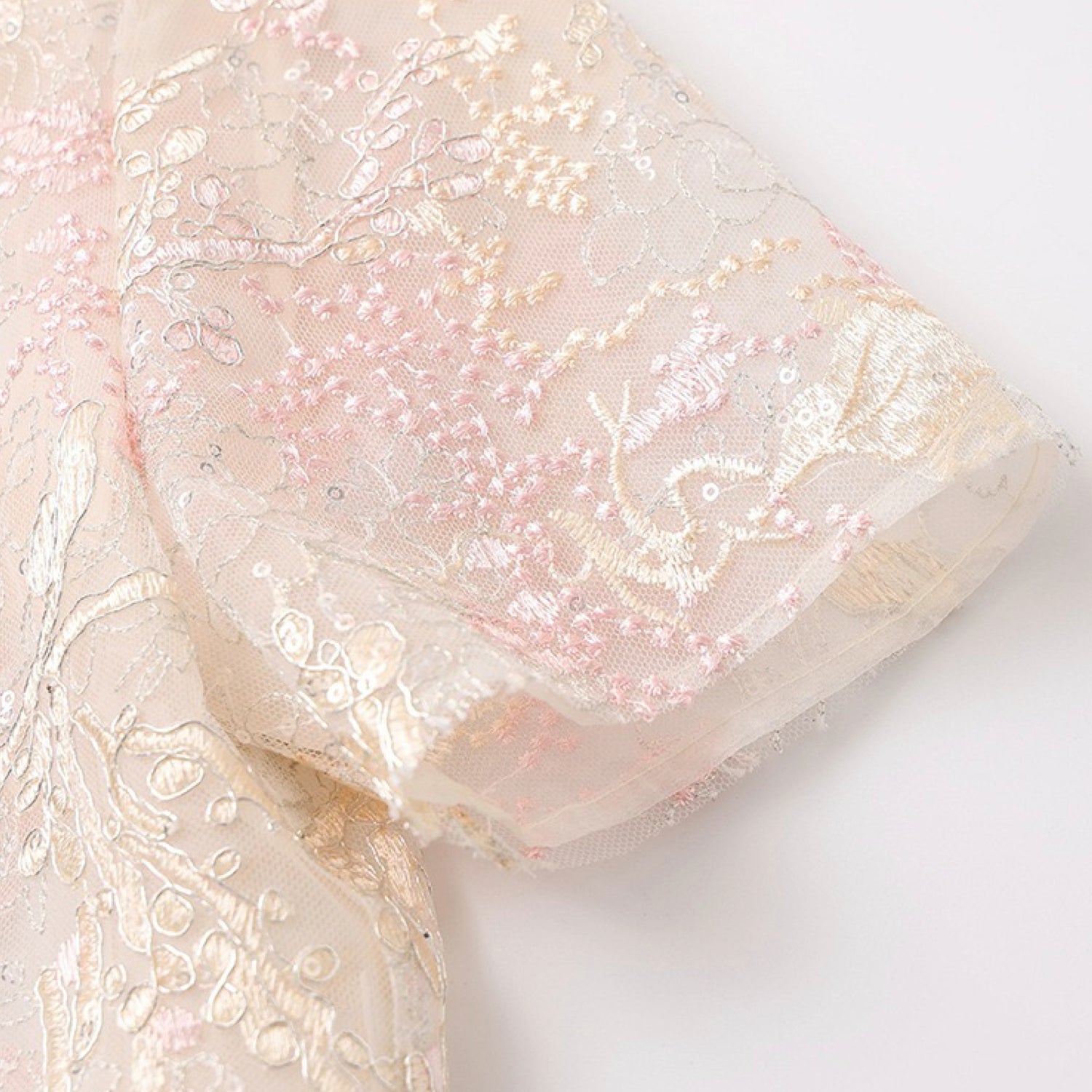 Poetic Embroidery Dense Floral Button Up Blouse in Pink and White