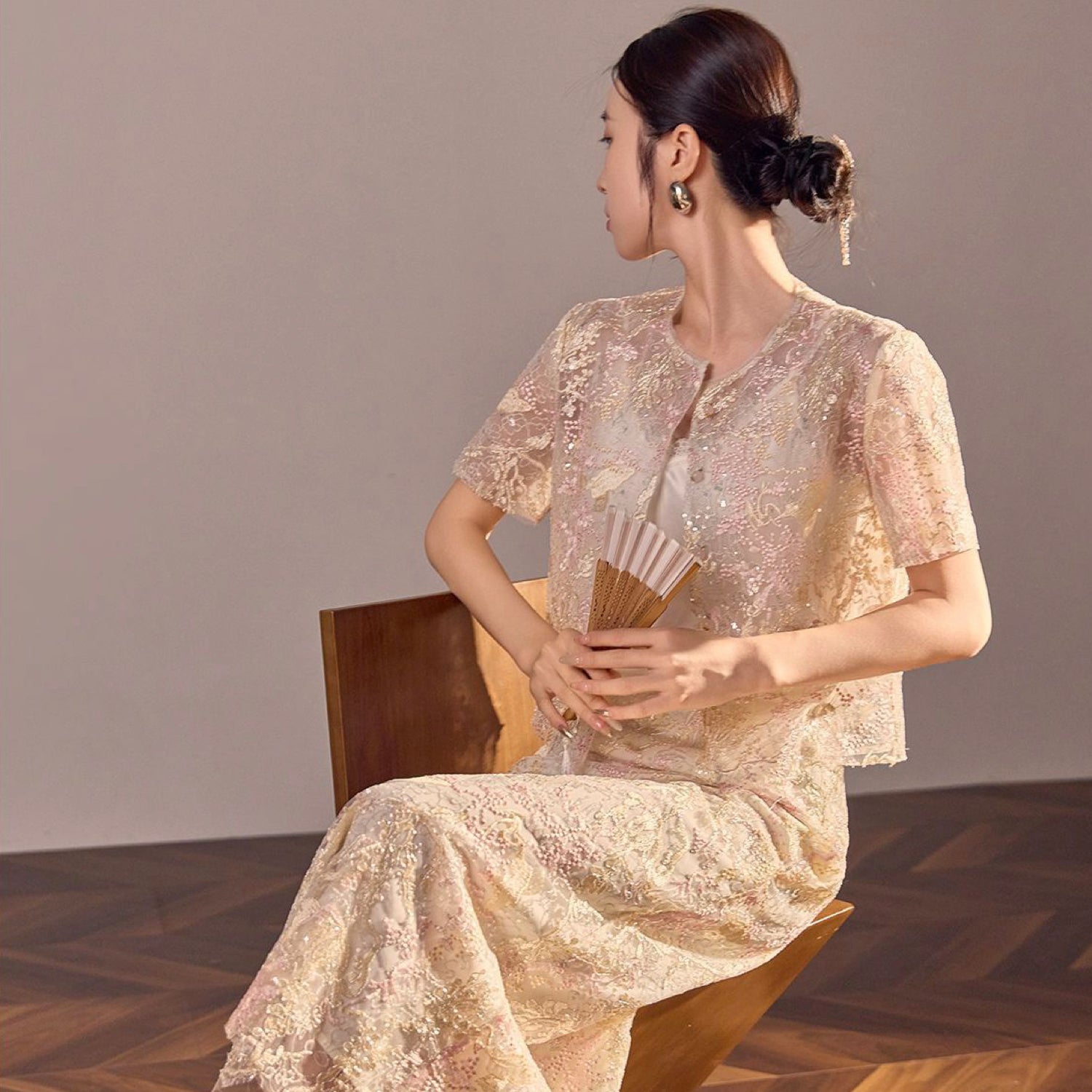 Poetic Embroidery Dense Floral Button Up Blouse in Pink and White