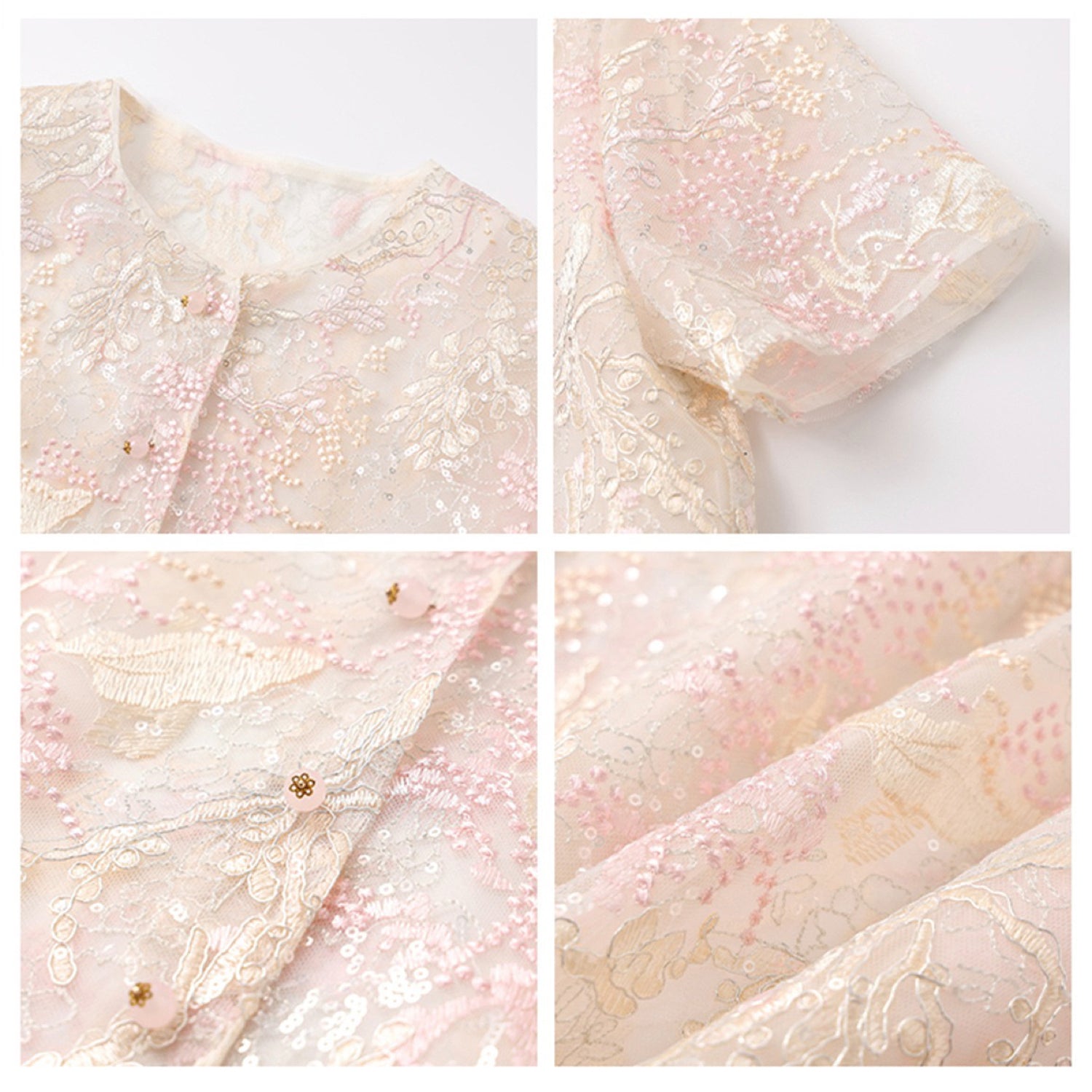 Poetic Embroidery Dense Floral Button Up Blouse in Pink and White