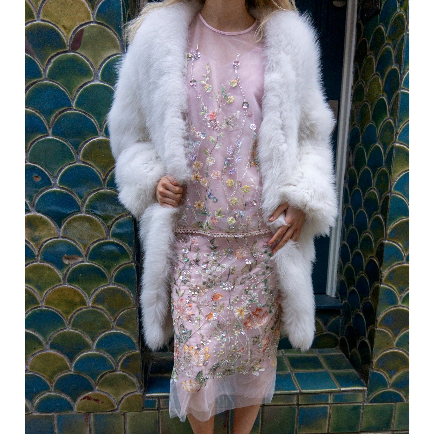 Embroidered 3D Flower Cardigan Skirt Set