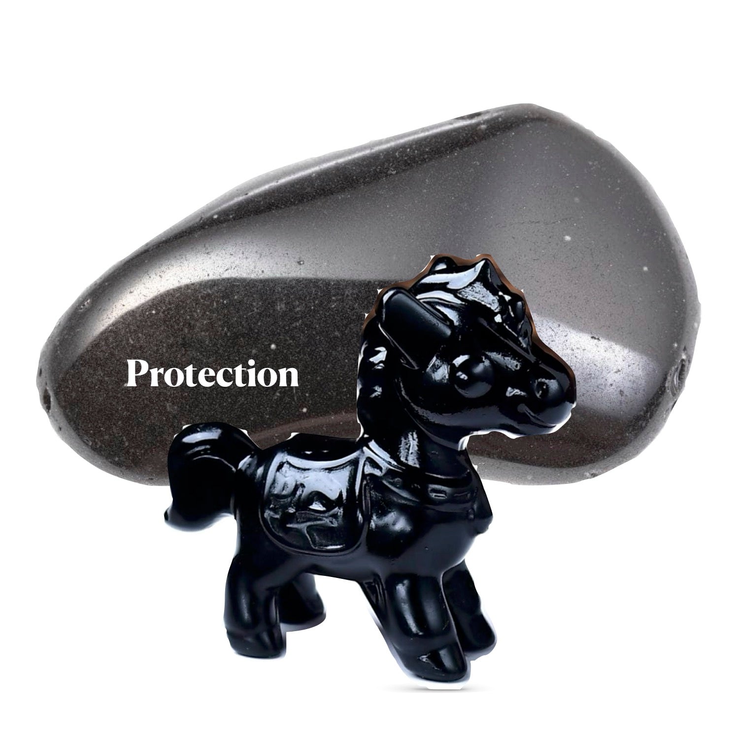 Equestrian Crystal Collection Gemstone Obsidian Black Horse Sculptures