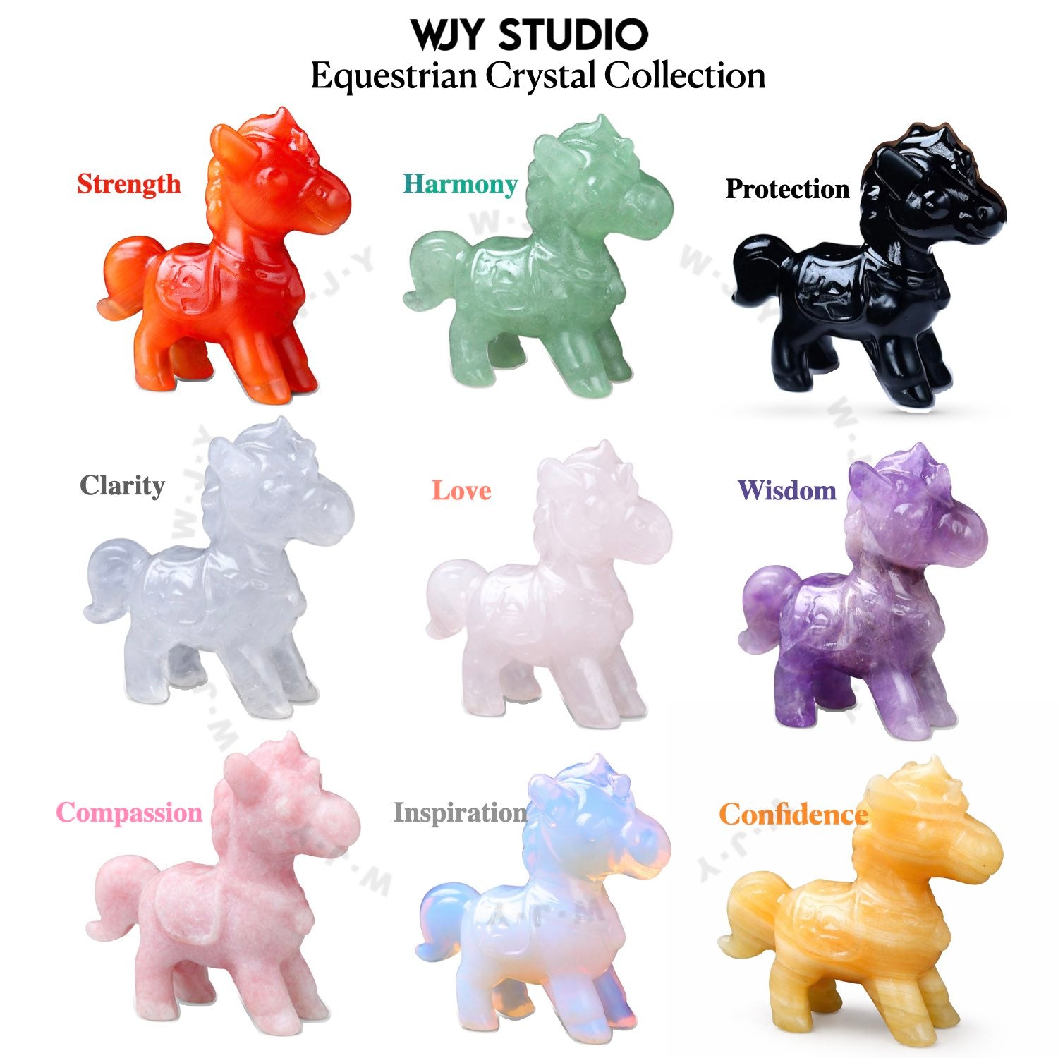 Equestrian Crystal Collection Gemstone Obsidian Black Horse Sculptures