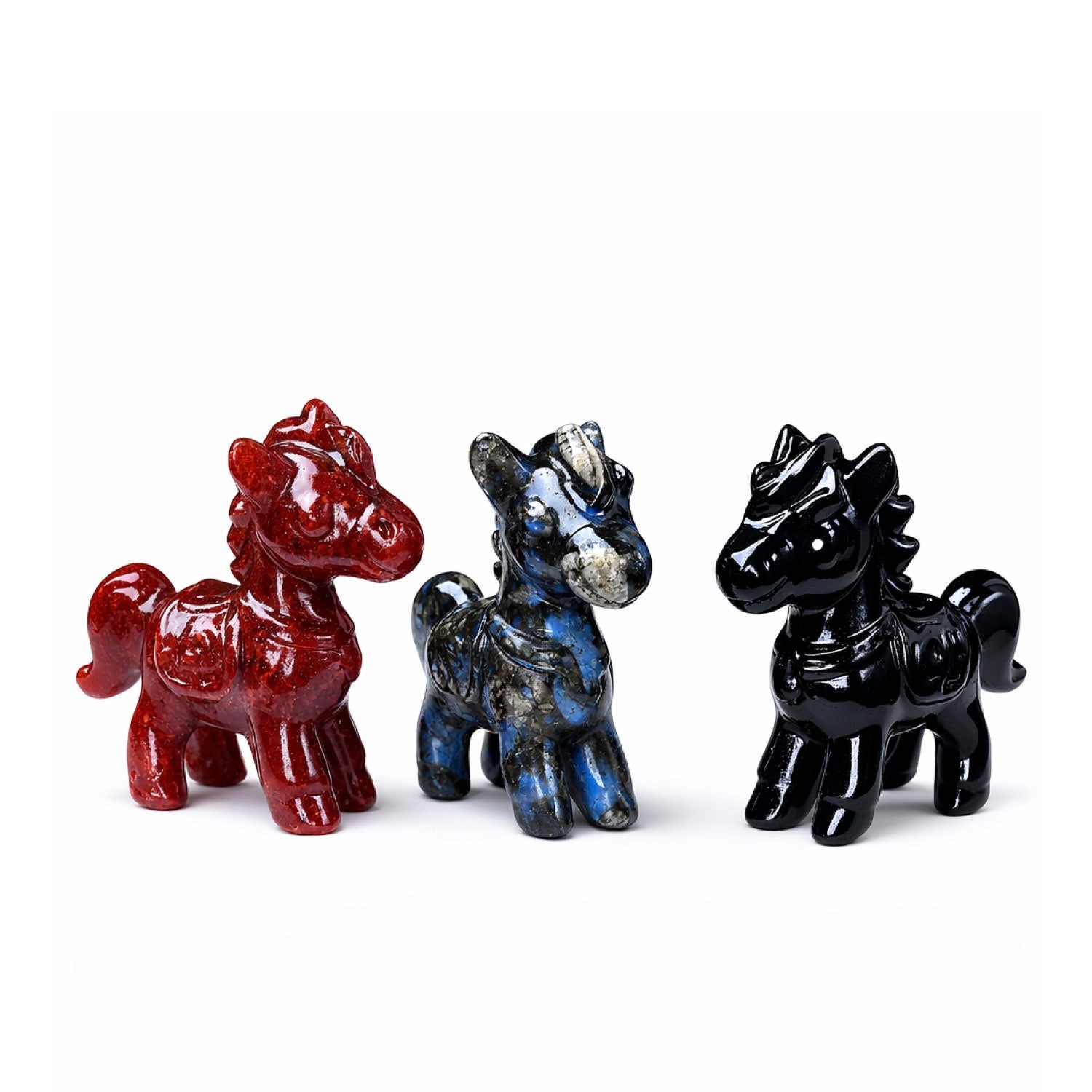 Equestrian Crystal Collection Gemstone Obsidian Black Horse Sculptures