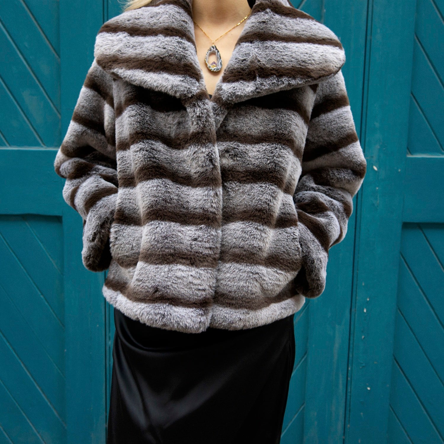 Galaxy Chinchilla Fur Black White Super Soft Jacket