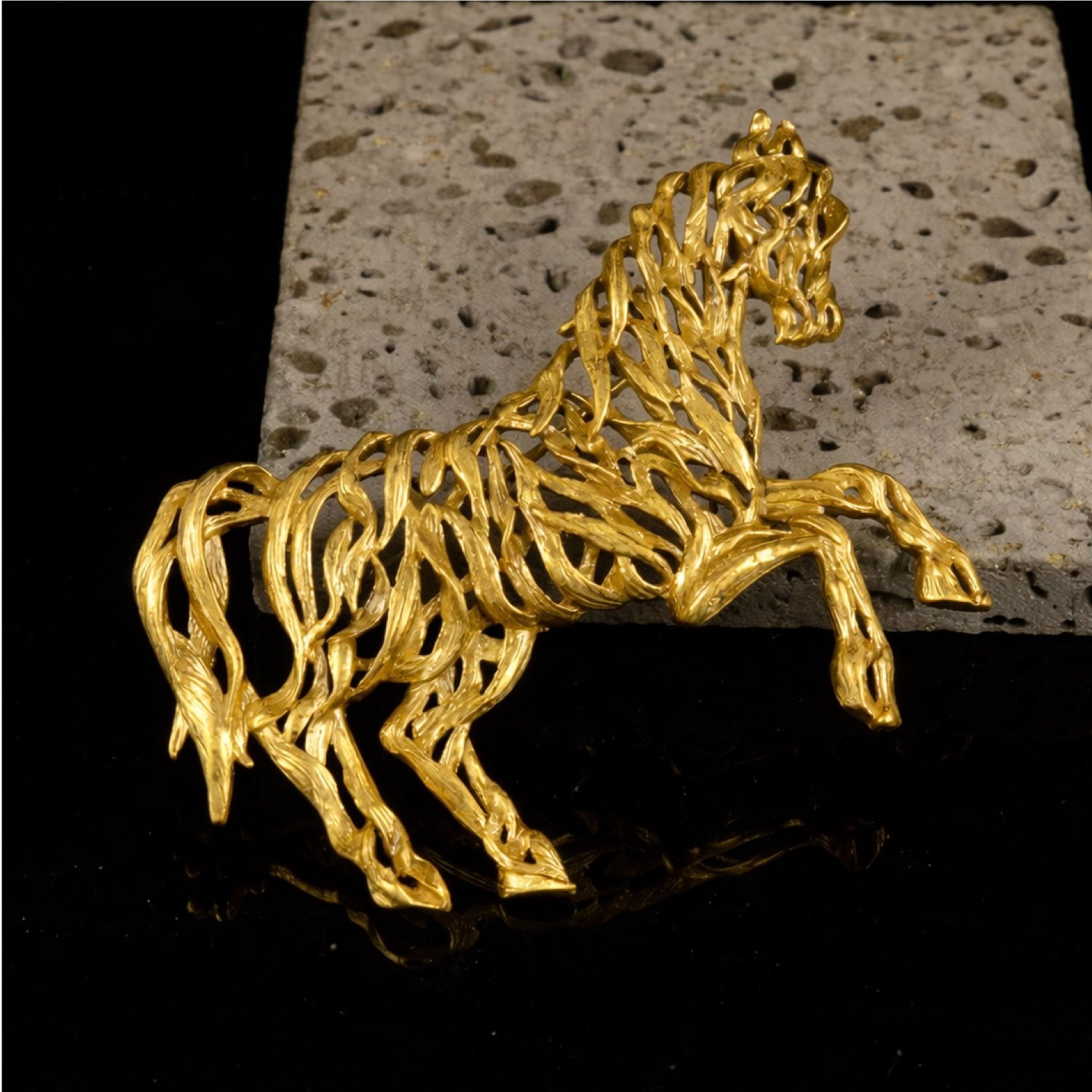 Golden Equestrian Style Horse Brooch