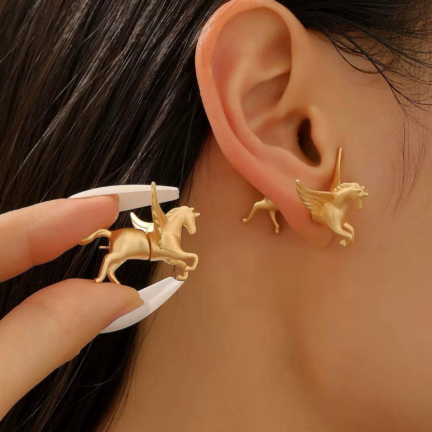 Golden Auric Winged Unicorn Horse Detachable Earrings
