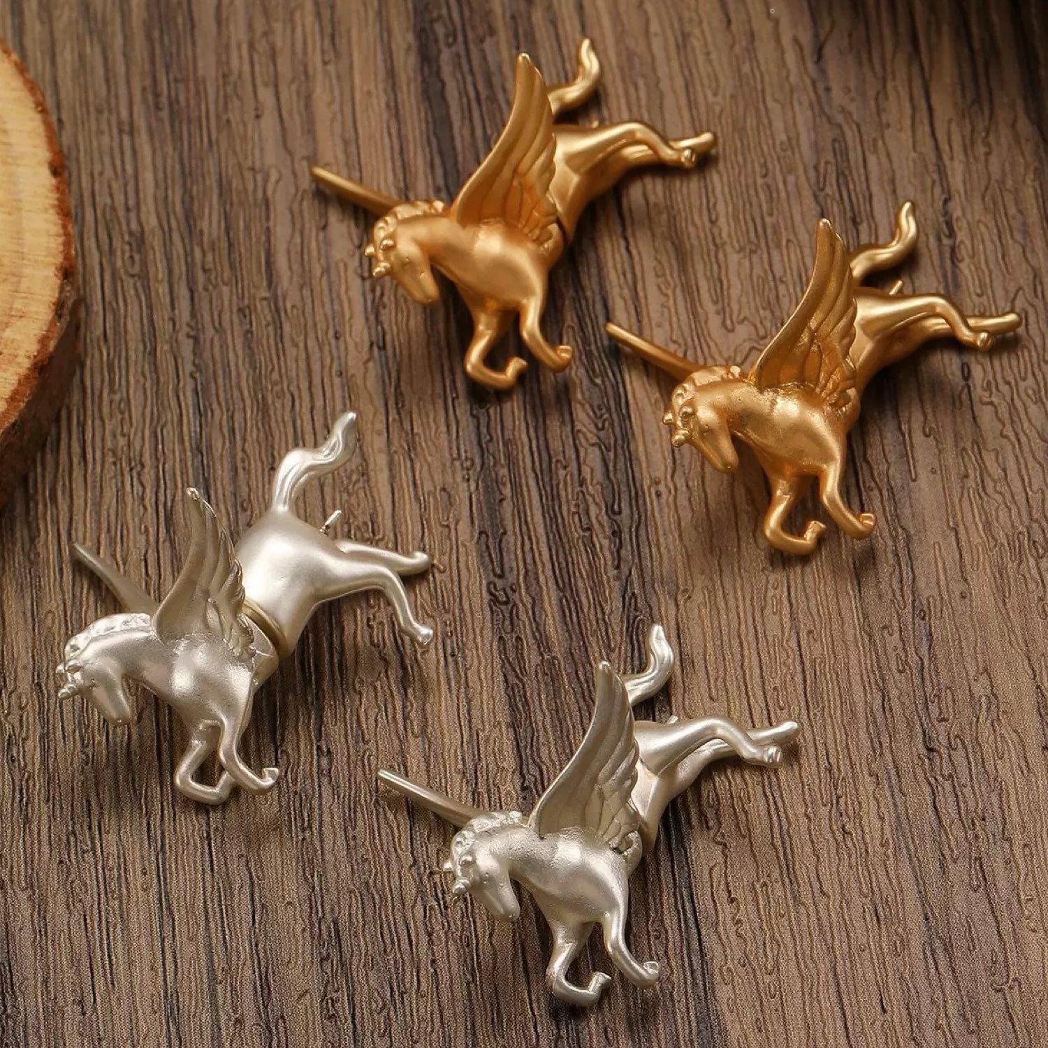 Golden Auric Winged Unicorn Horse Detachable Earrings