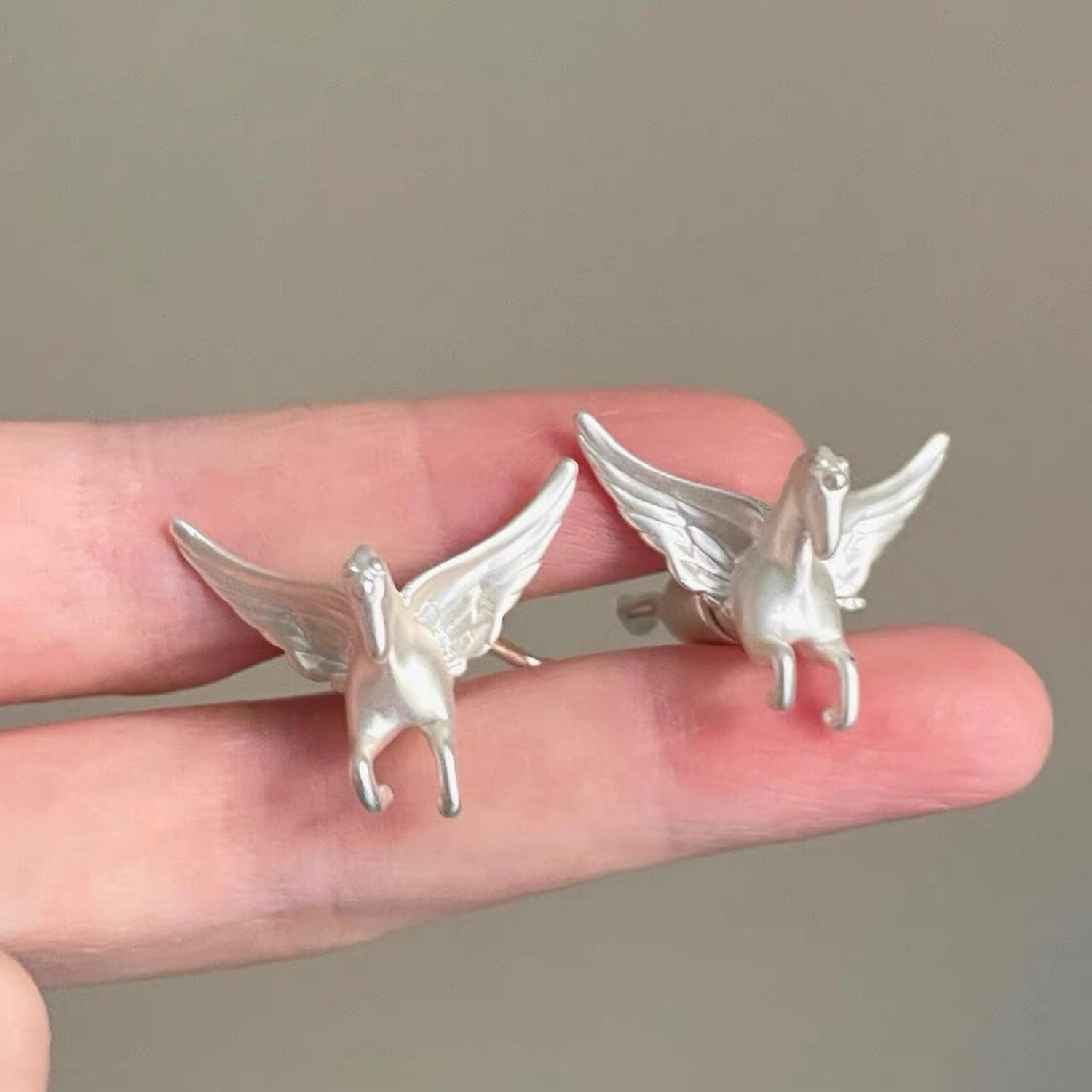 Silver Auric Winged Unicorn Horse Detachable Earrings