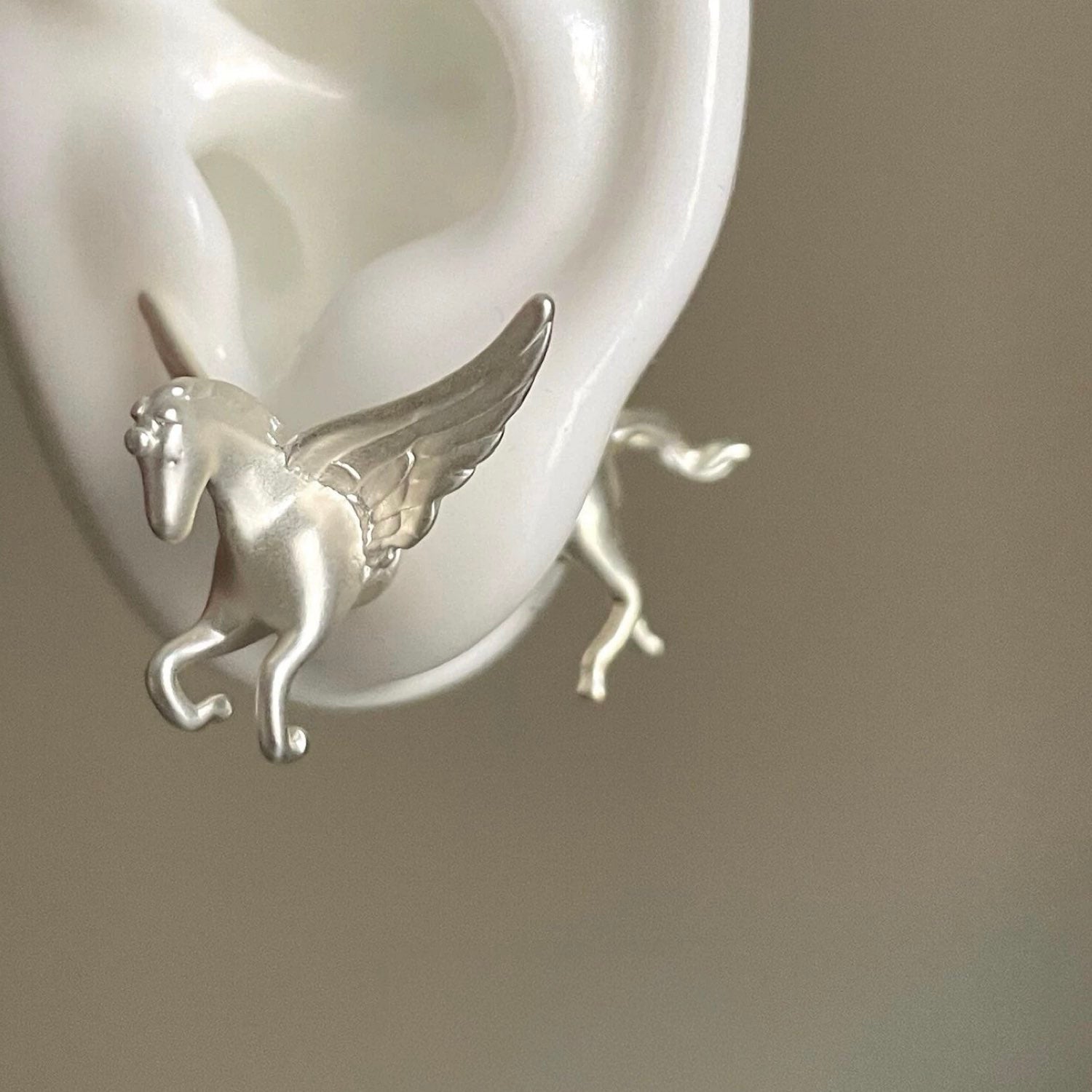 Silver Auric Winged Unicorn Horse Detachable Earrings