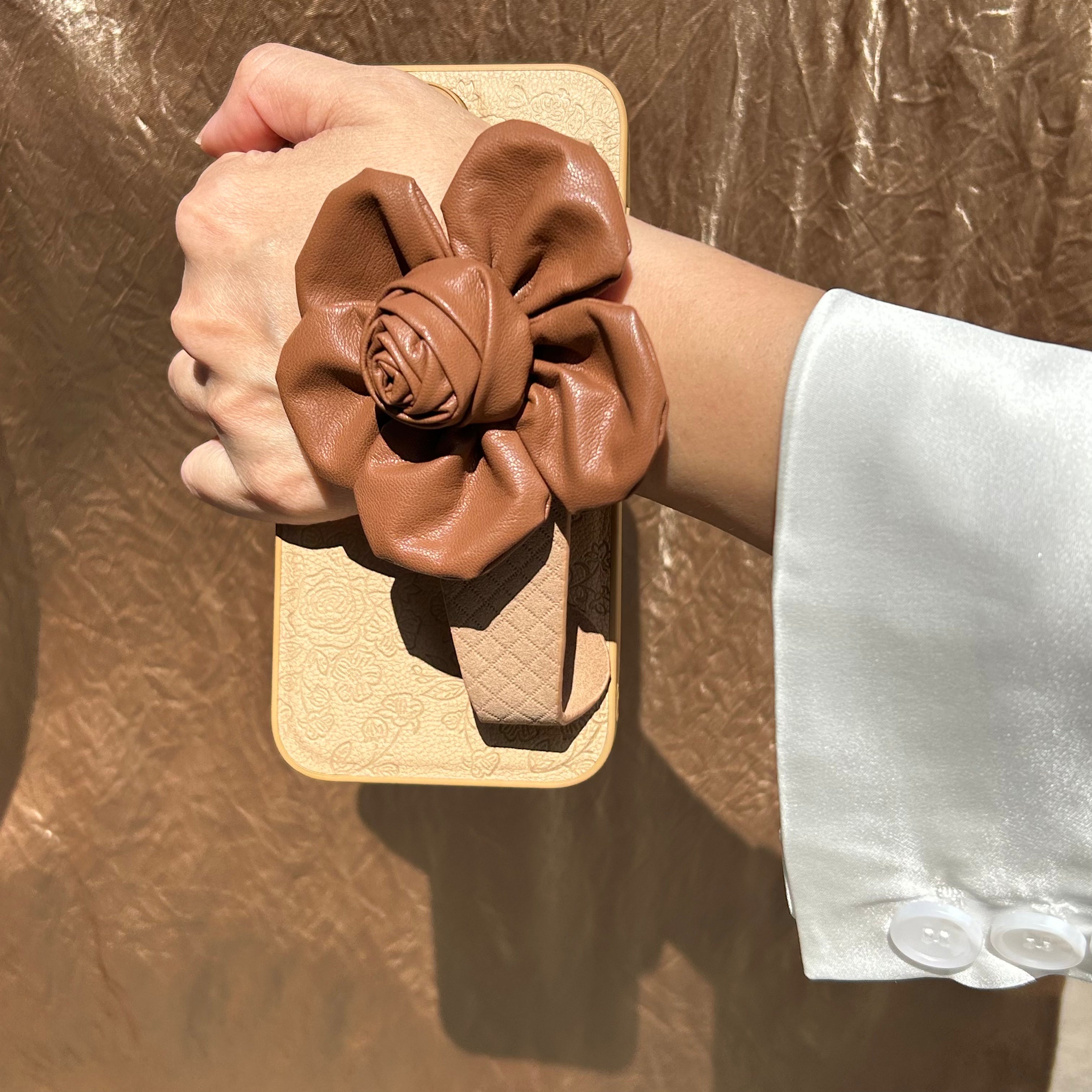 Floral Wrist  Phone Case Hand Holder Brown