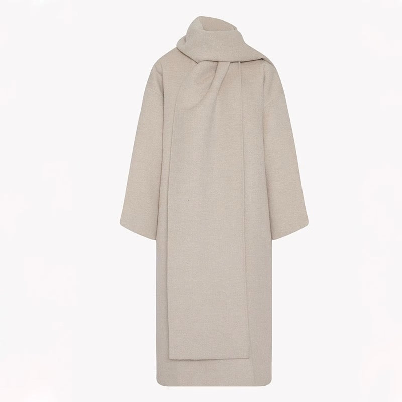 White Cashmere Coat Long Scarf Collar