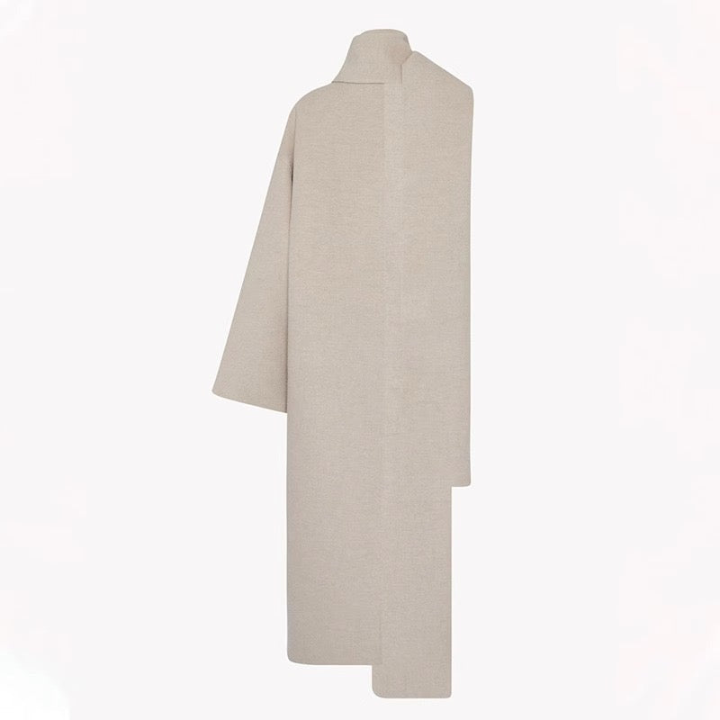 White Cashmere Coat Long Scarf Collar