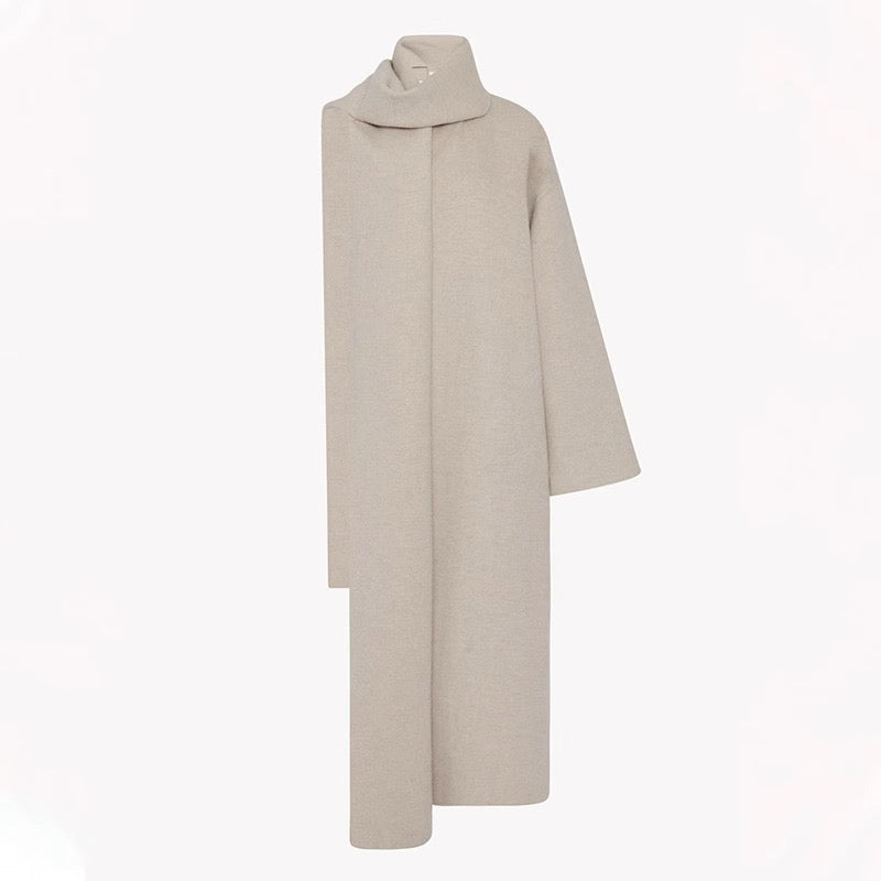 White Cashmere Coat Long Scarf Collar