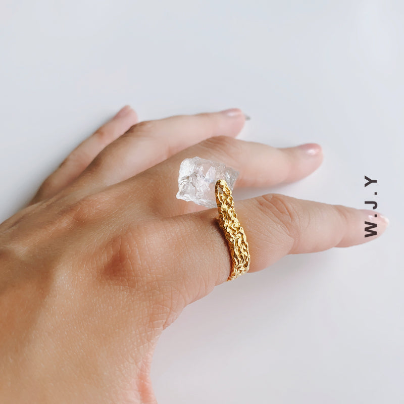 Natural White Crystal Ice Cube Ring