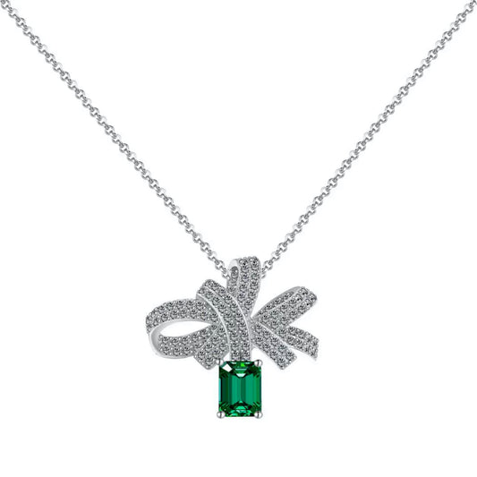 Emerald Diamond White Gold Necklace