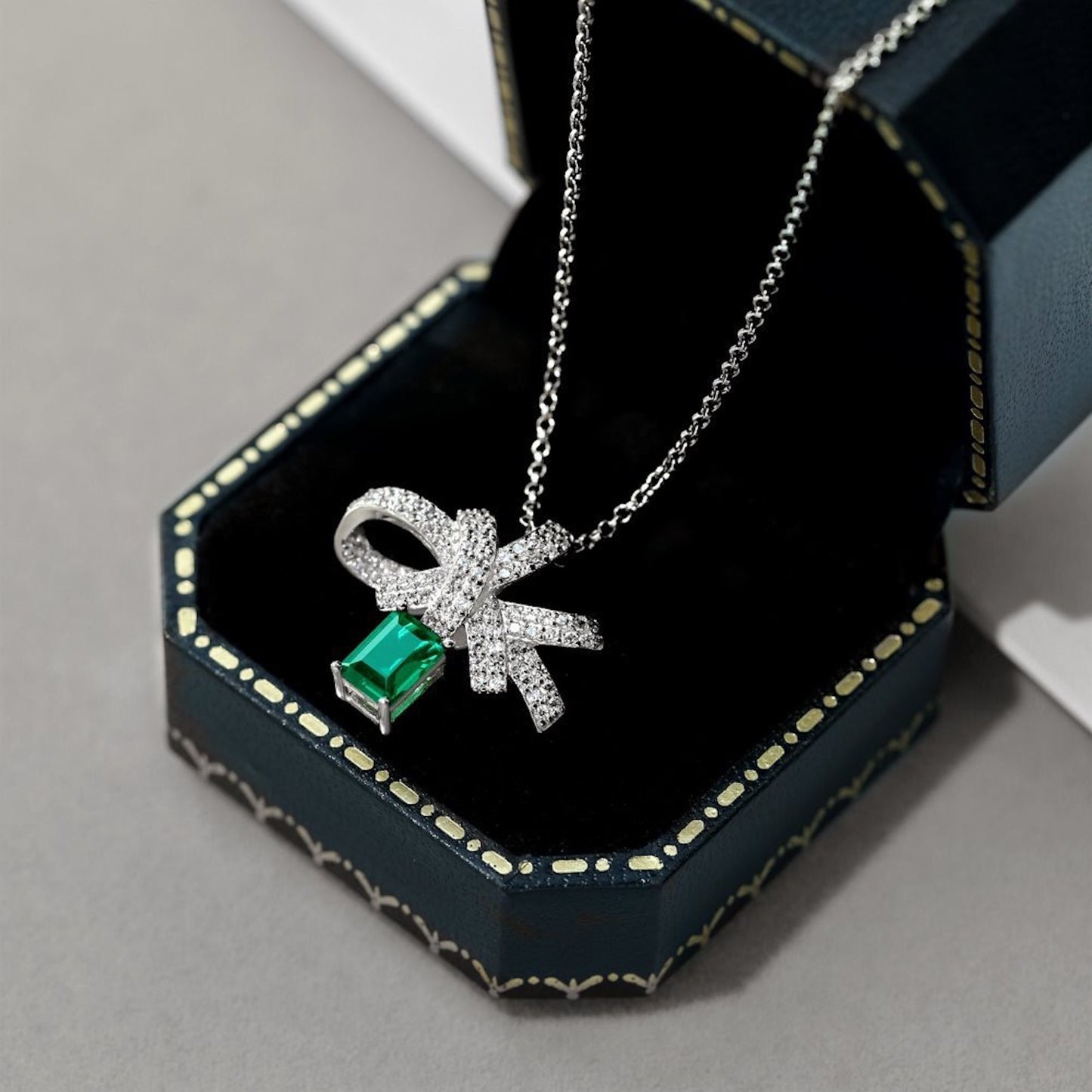 Emerald Diamond White Gold Necklace