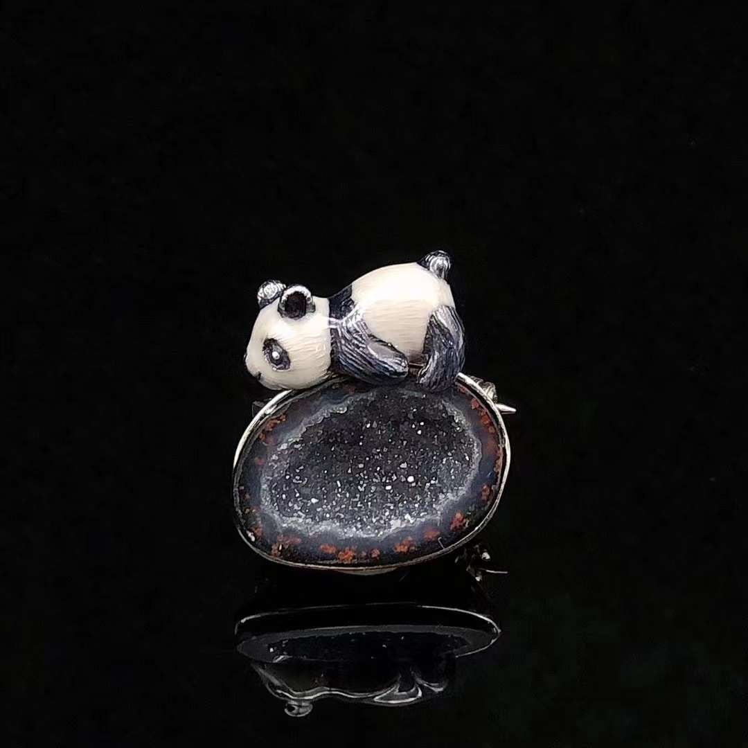 Panda Enamel White Crystal Pendant Necklace