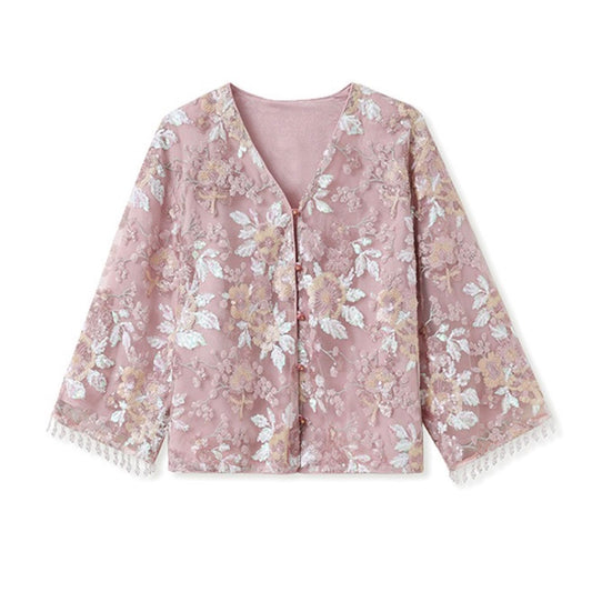 Embroidered Flower Stylish Stitching Cardigan