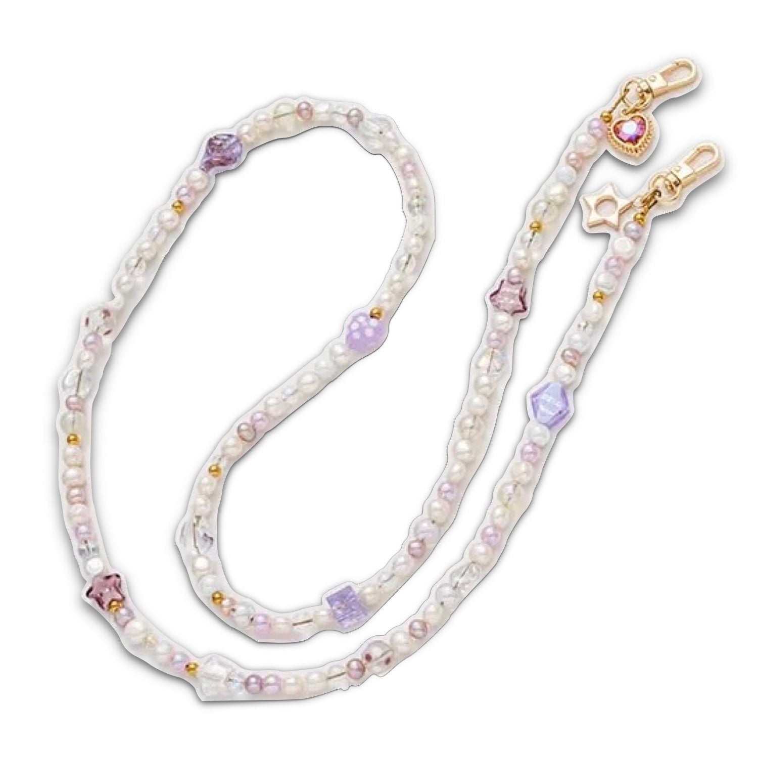 Luxe Purple Pearl Natural  Phone Case Long Chain Hand-carry Shoulder Necklace