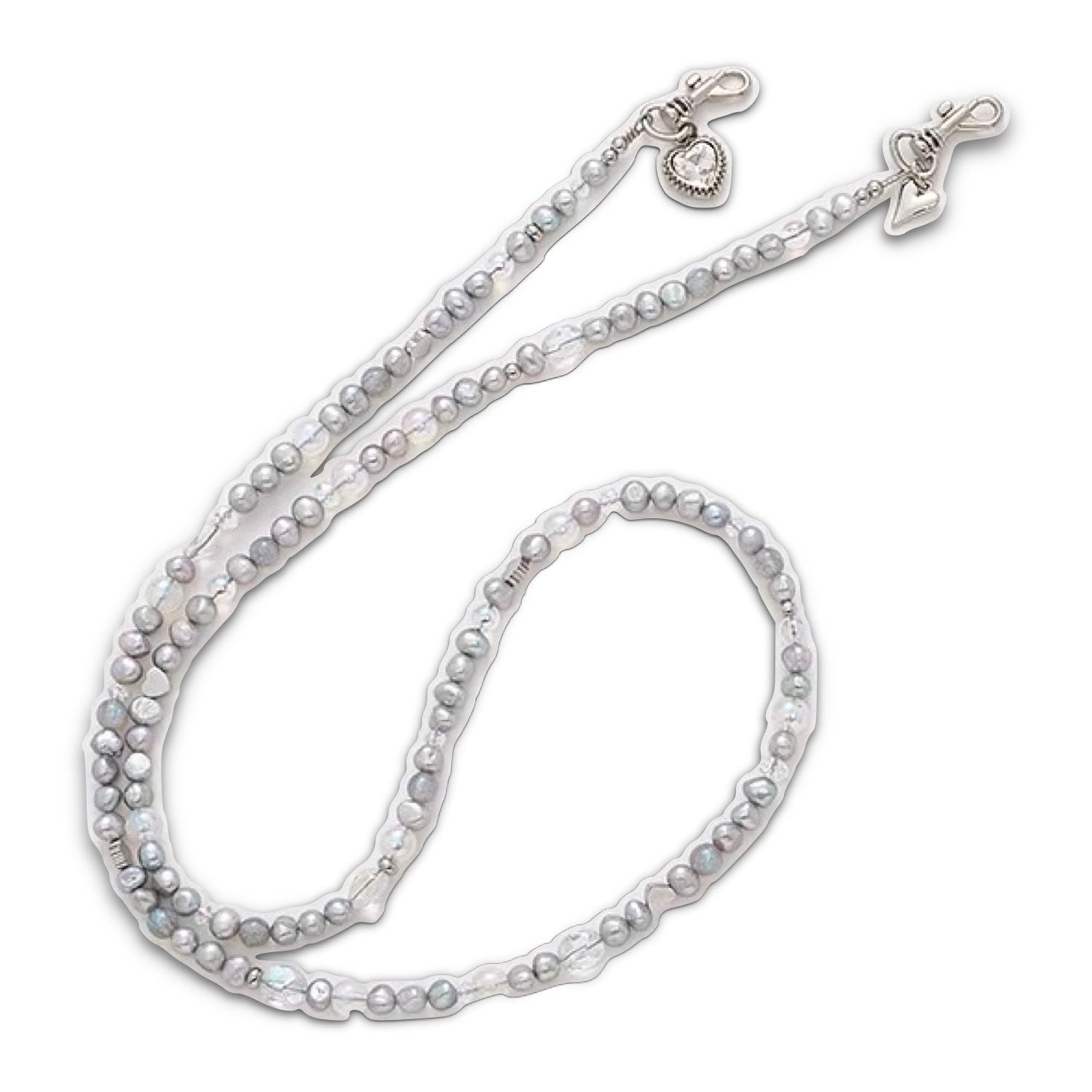 Luxe Grey Natural Gray Pearl Phone Case Long Chain Hand-carry Shoulder Necklace