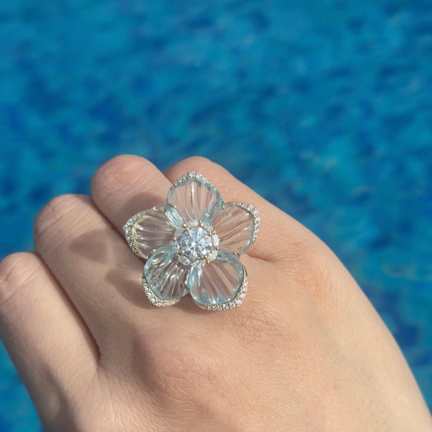 Diamond Natural Topaz Flower Diamond Ring Brooch 18K Gold Dual Use