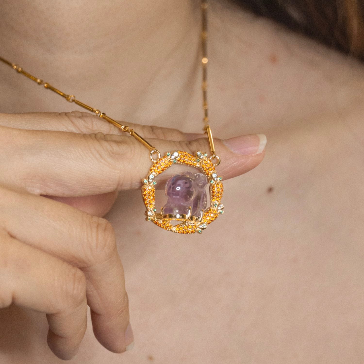 Rabbit Carrot Planet Hand-carved Amethyst Pendant (Adjustable)