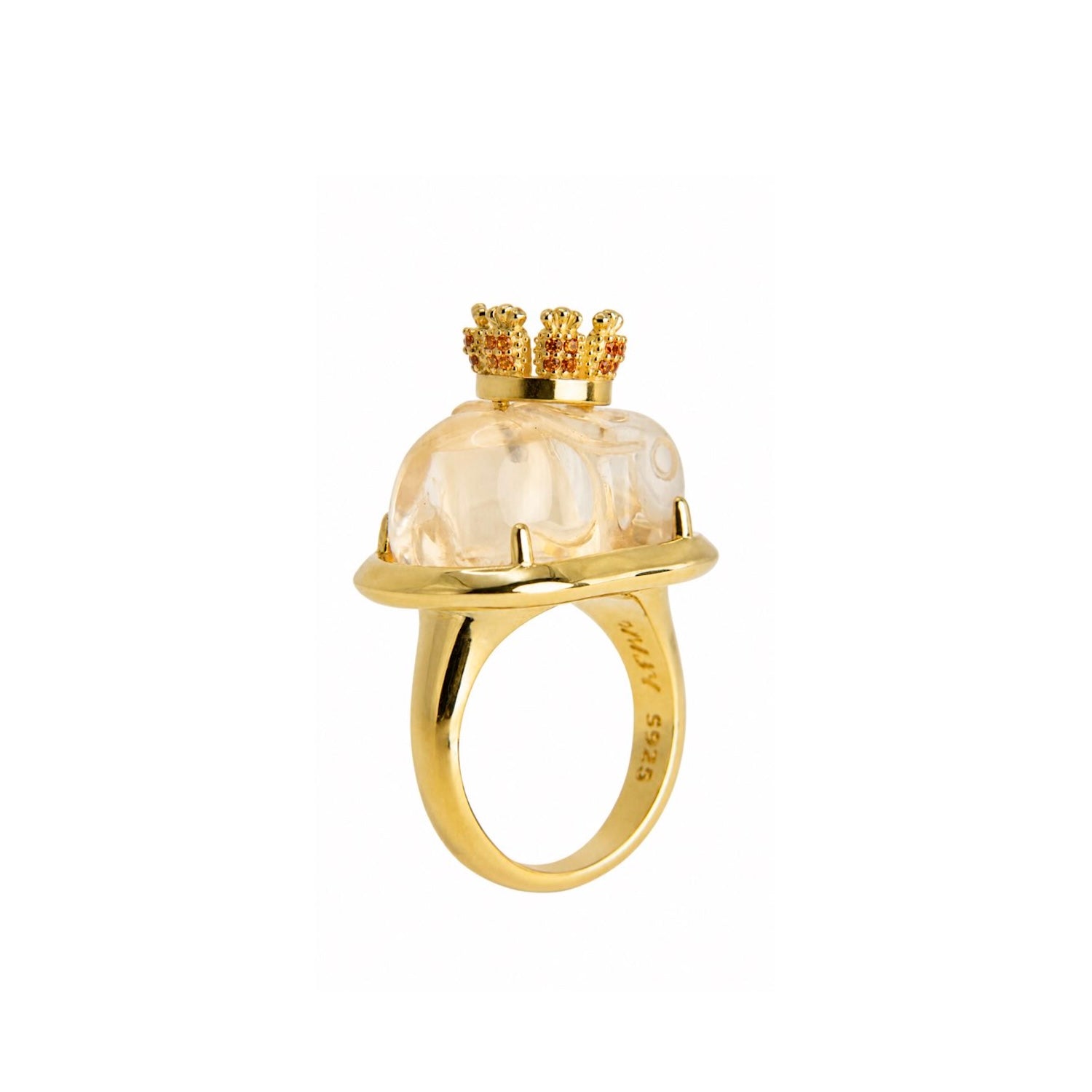 Rabbit Carrot Crown Hand-Carved Citrine Ring (Adjustable)