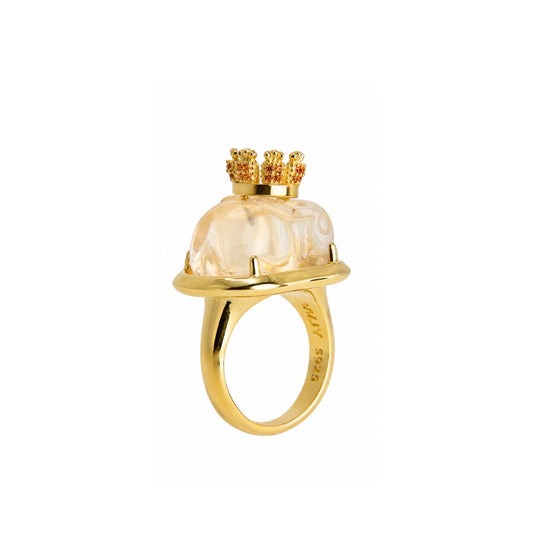 Rabbit Carrot Crown Hand-Carved Citrine Ring (Adjustable)