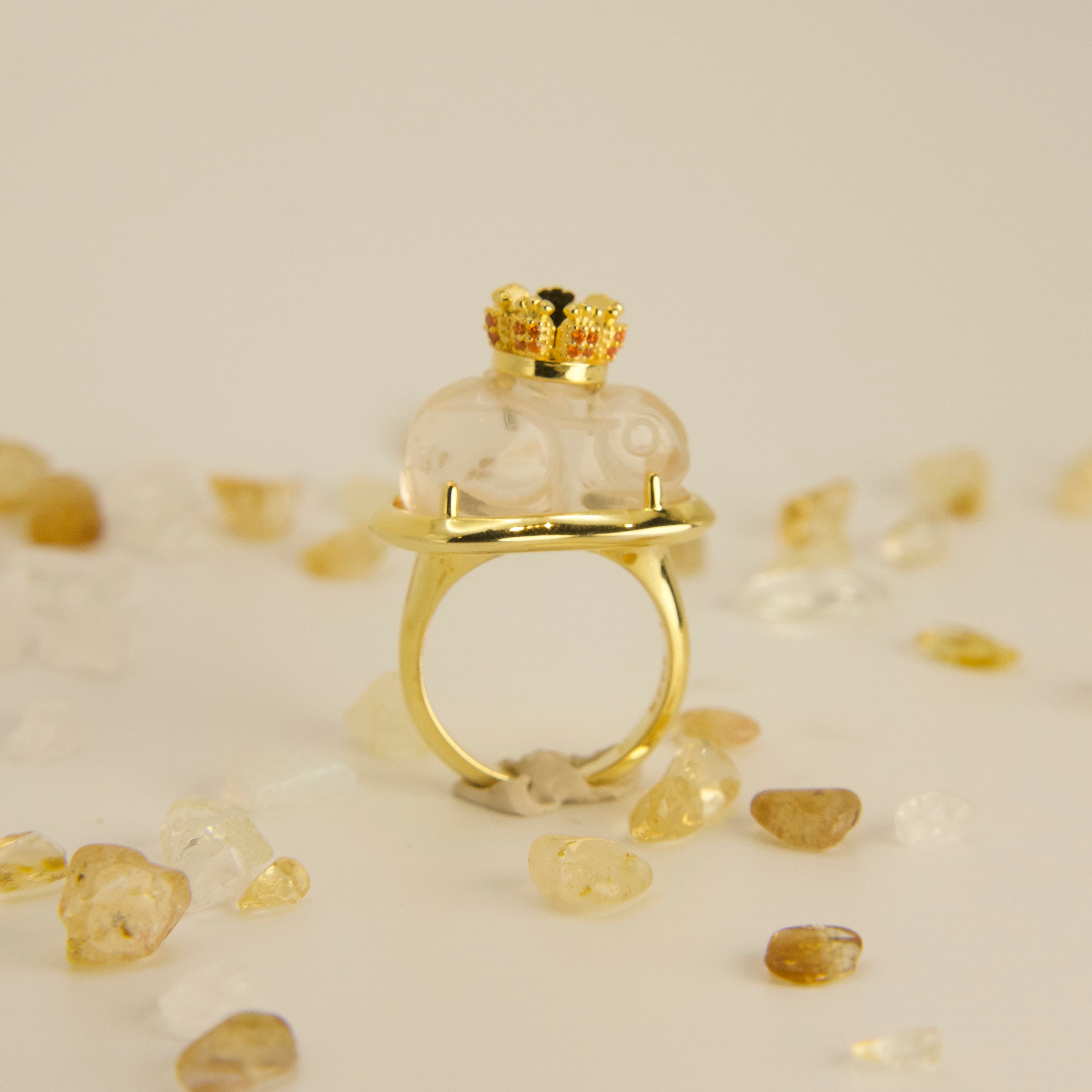 Rabbit Carrot Crown Hand-Carved Citrine Ring (Adjustable)