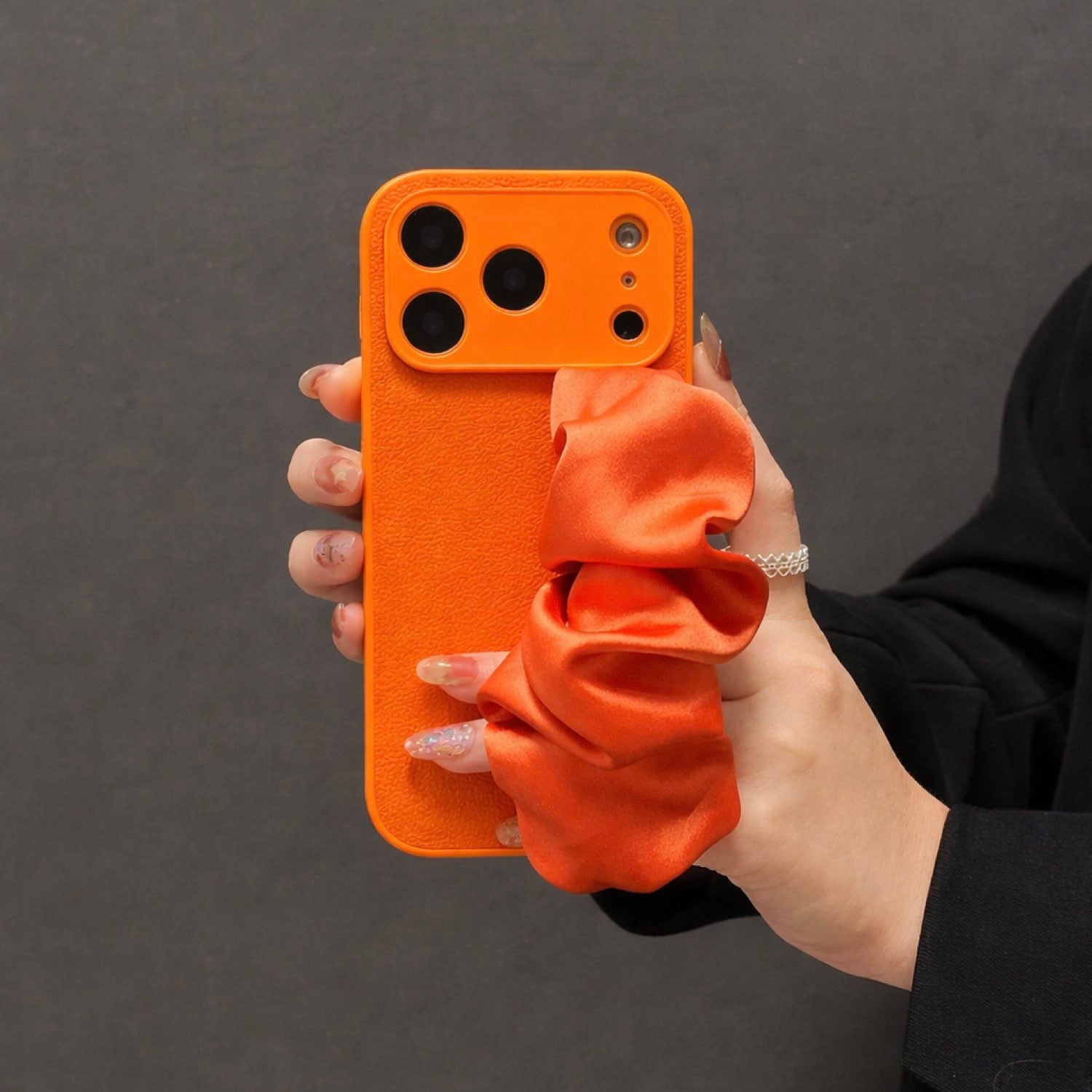 Orange  Phone Case With Silky Hand Holder