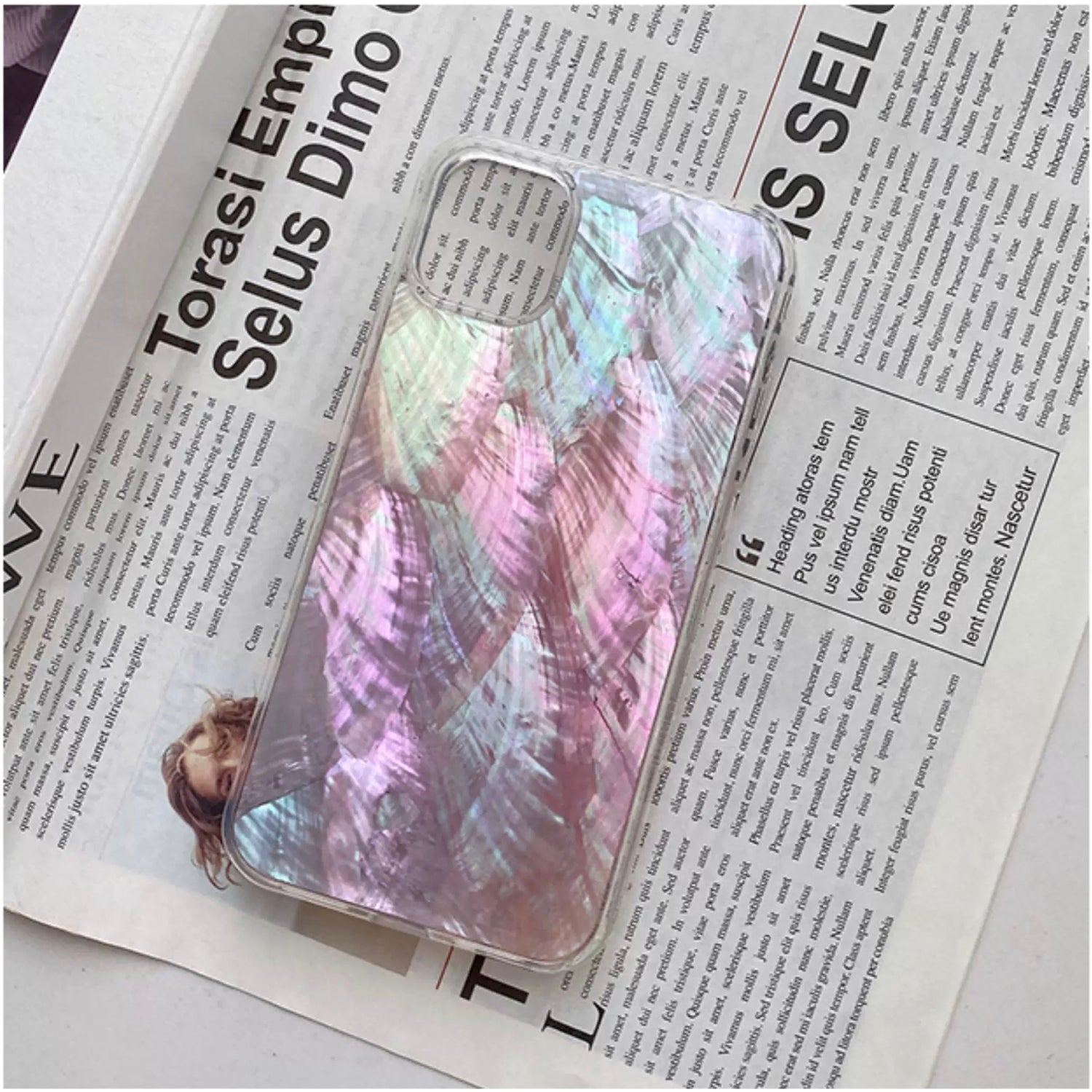Iridescent Mother-of-Pearl Luxe Phone Case Pink