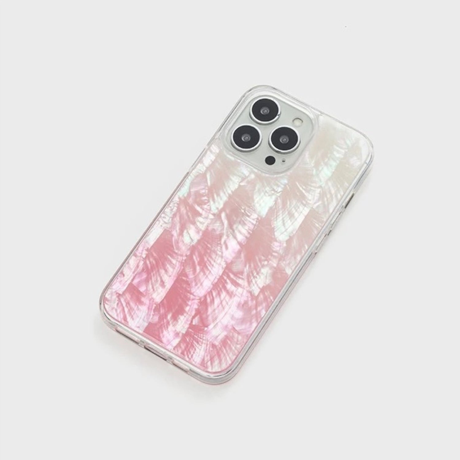 Iridescent Mother-of-Pearl Luxe Phone Case Natural Pearl Chain Pink