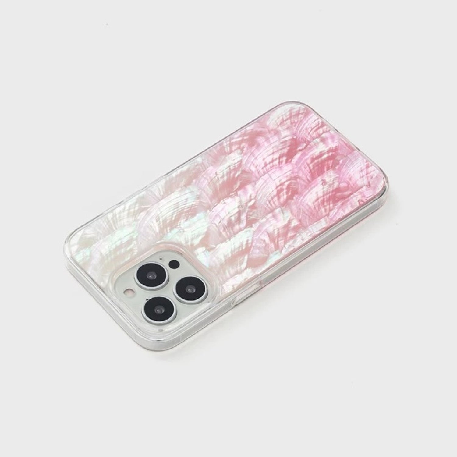 Iridescent Mother-of-Pearl Luxe Phone Case Natural Pearl Chain Pink