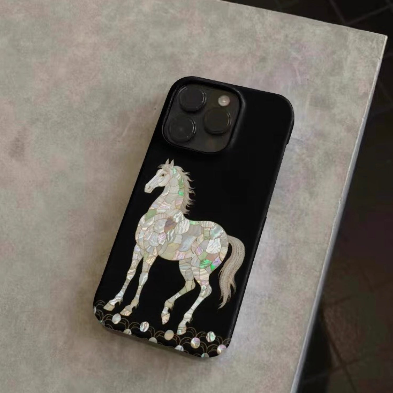 Luxury Horse Black iPhone Case – Holographic Metallic Designer Phone Cover