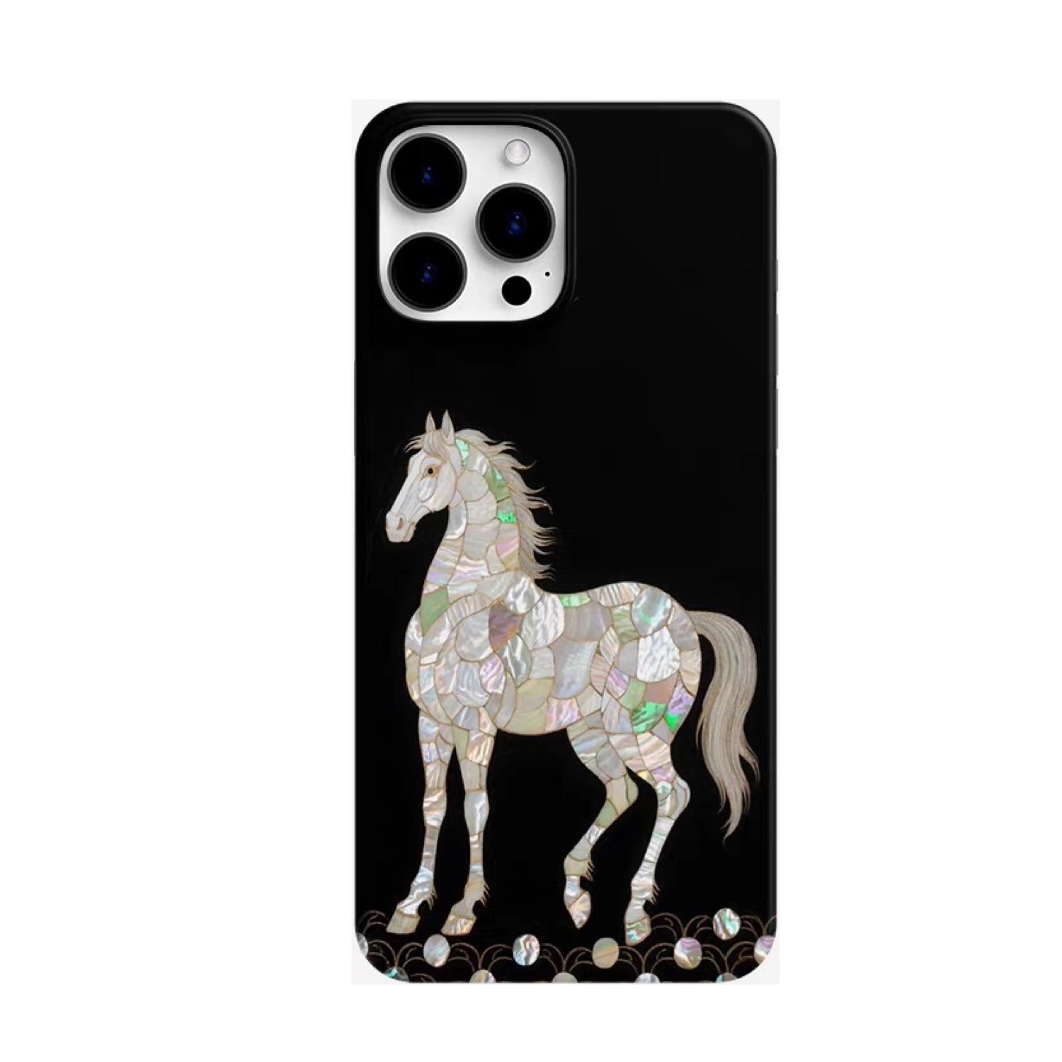 Luxury Horse Black iPhone Case – Holographic Metallic Designer Phone Cover