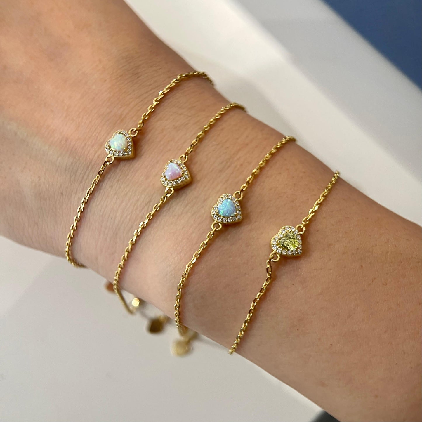 Birthstones  Diamond Love Heart Zipper Gold Plated  Bracelet Anklet