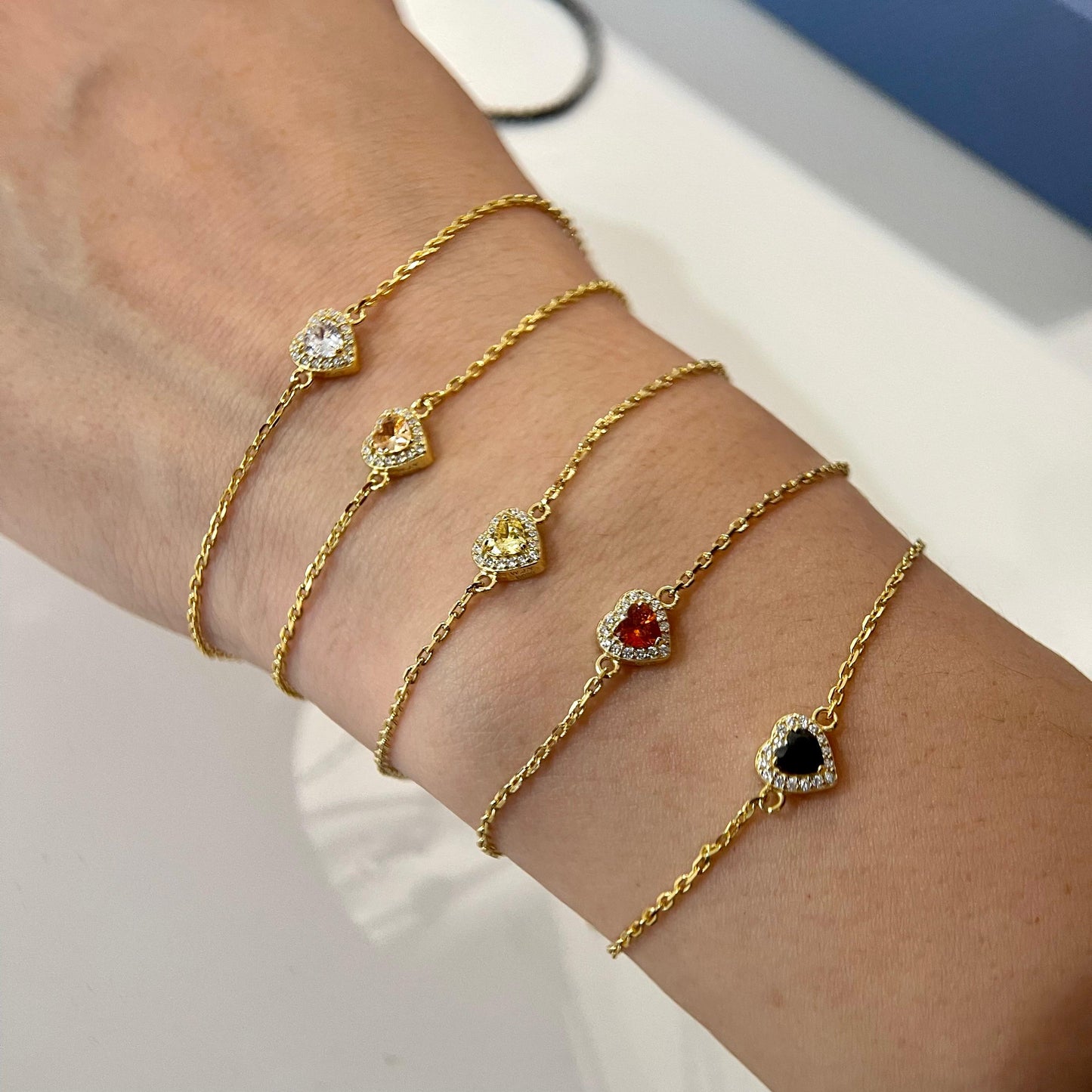 Birthstones  Diamond Love Heart Zipper Gold Plated  Bracelet Anklet