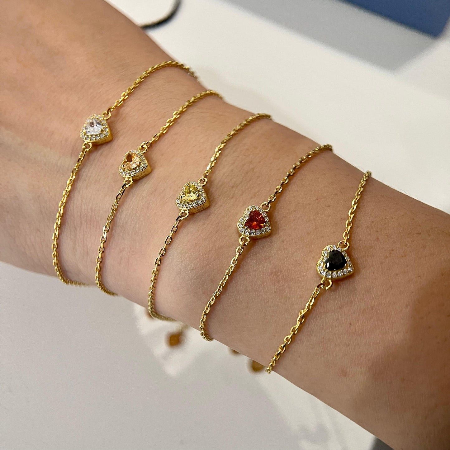 Birthstones  Diamond Love Heart Zipper Gold Plated  Bracelet Anklet