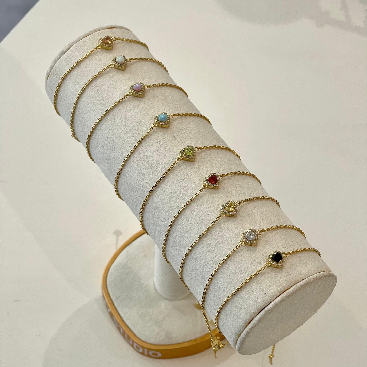 Birthstones White Opal Heart Gold Plated Adjustable Bracelet / Anklet