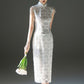Embellished Elegant Pearl Dress In White