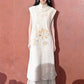 Embroidery Flower Collared Long Vest Top