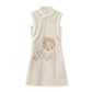 Embroidery Flower Collared Long Vest Top
