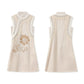 Embroidery Flower Collared Long Vest Top